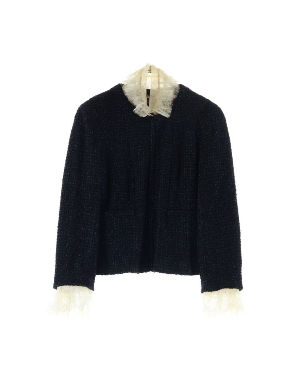 Chanel Tweed Jacket Black 38 Lace